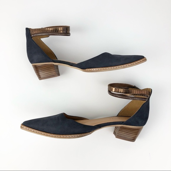 Sundance Navy Leather Ankle Strap Heels - Picture 5 of 14